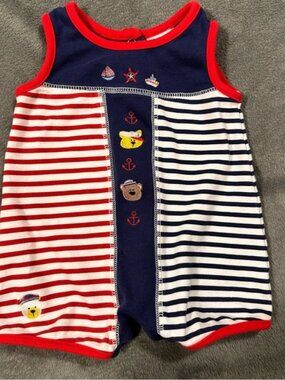 Baby Okie Dokie Nautical Bears Classic Button Snap Romper 0-3 months